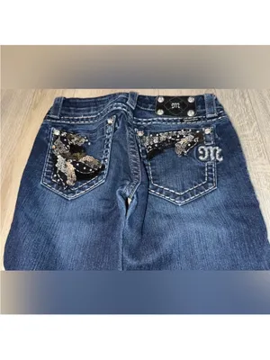 Miss Me Dark Blue Straight Leg Jeans with Sequin Pocket denim thumbnail 3