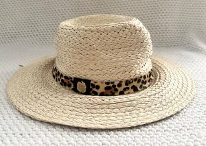 Vince Camuto Beige Straw Leopard Pony Hair Band Summer Hat Floppy Panama OS thumbnail 2