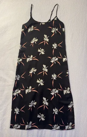 J. Crew Black Floral Tank Dress Side Slit Adjustable Straps Midi Whimsy Goth thumbnail 1