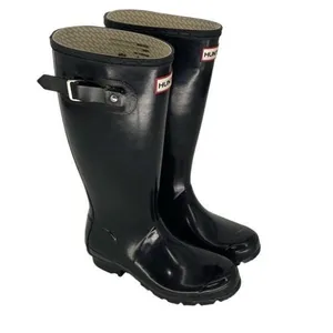 Hunter Womens Glossy Round Toe Slip‎ On Tall Rain Boots Black Size 4M/5F thumbnail 3