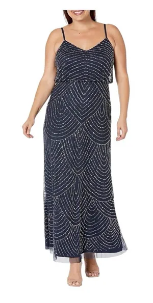 Adrianna Papell Long Beaded Blouson Gown 6 thumbnail 1