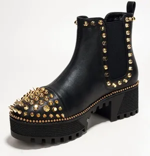 NWOT Cape Robin Pull-on Ankle Booties with Spikes- Black Gold Goth Punk Size 6 thumbnail 1