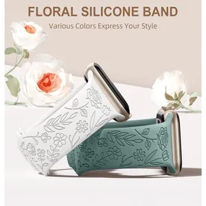 Apple iWatch White Etched Rose Floral Silicone Watch Band 42/44/45/49mm NEW thumbnail 5