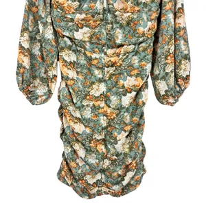 Hello Molly Basque Country Long Sleeve Ruched Mini Dress Floral Sage M NWT Event thumbnail 6
