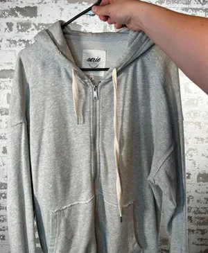 Aerie | women gray full zip hoodie distressed oversized thumbnail 1