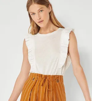 Bcbgmaxazria Sleeveless Ruffle Knit Top Size L WHITE NEW thumbnail 2