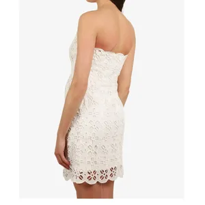 Milly New York Emalina Dress 10 White Floral‎ Eyelet Strapless Lined Chic Modern thumbnail 5