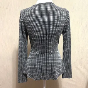 Caution To The Wind Wrap Top Black White Grid Peplum Casual Work Stretch Large thumbnail 3