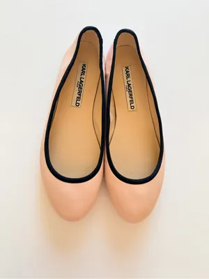 Karl Lagerfeld Leroux leather ballet flats, blush pink black trim, sz 7 thumbnail 2