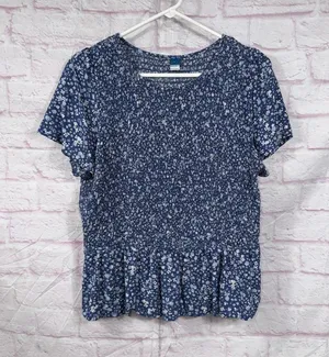 Old Navy Blue Floral Smocked Peplum Top Women’s Large Boho Cottagecore thumbnail 1