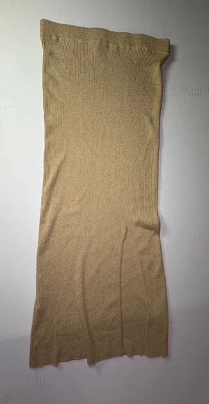 Zara Small Gold Metallic Ribbed Knit Midi Skirt with Slit thumbnail 1