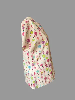 SB Scrubs White V-Neck Short Sleeve Top with Pink, Blue & Green Dot Print thumbnail 3
