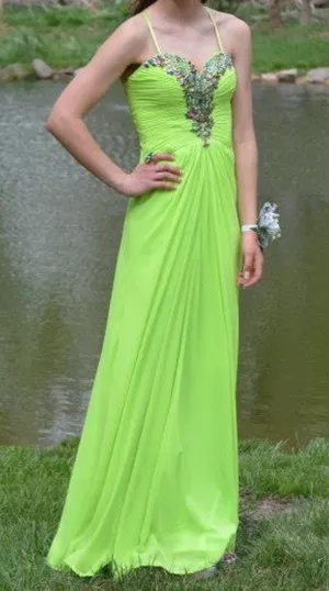Lime Green Rhinestone Prom Dress thumbnail 1