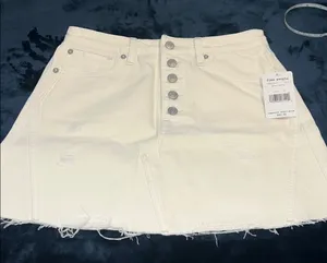 Free People White Denim Button Up Skirt Size 28 thumbnail 1