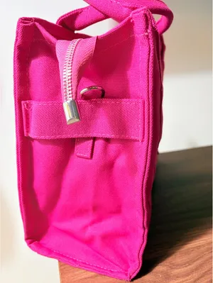 Vibrant Pink Canvas Tote Bag with Zipper Closure and Adjustable Shoulder Strap thumbnail 7