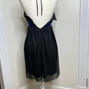 I.N. San Francisco cocktail dress size 3 Ties around neck pleats black blue thumbnail 6
