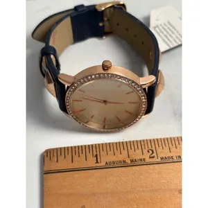 Womens Rose Gold Crystal Bezel Watch Navy Blue Studded Strap Fashion‎ Timepiece thumbnail 6