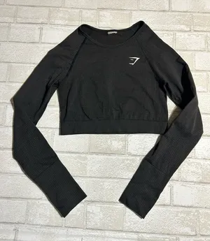 Gymshark Black Long-Sleeve Cropped Training Top thumbnail 1