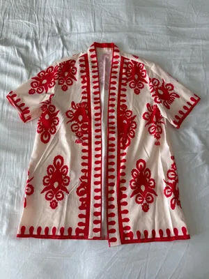 Cream And Red Printed Two-Piece Lounge Set thumbnail 4