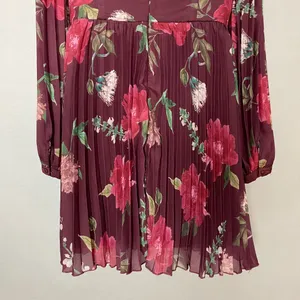 Lulus Win The Day Dress Burgundy Floral‎ Print Pleated Long Sleeve Mini V-Neck thumbnail 8