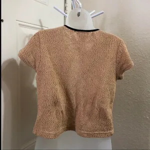 Vintage Tan black cropped cardigan bolero bow frog closure single button short sleeve dainty #coquette #cottagecore #boho #indie #grunge twee Made in USA thumbnail 2