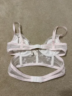 For Love & Lemons White and Light Pink Embroidered Evie Bra thumbnail 3