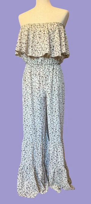 Umgee Off-Shoulder Floral Jumpsuit with Ruffle Detail, S thumbnail 1