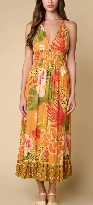 Z&L‎ Europe Vibrant Floral Halter Delia Maxi Dress large. thumbnail 1