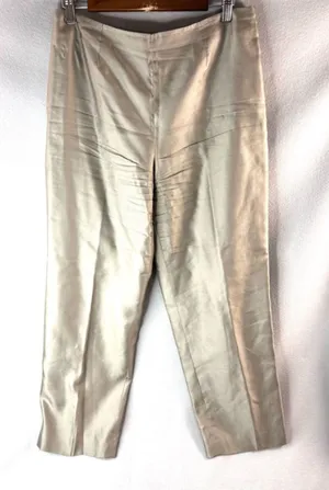 Sigrid Olsen 12 Silk Metallic Beige Cropped Trousers Pants thumbnail 1