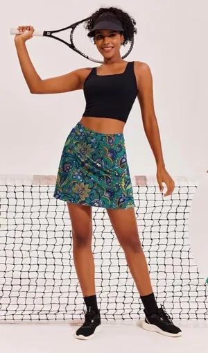 Ekouaer Women 16" Golf Skort Green Floral Paisley Tennis Skirt Pockets Large thumbnail 1