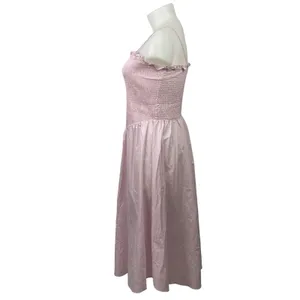Glamorous Pink Sleeveless Smocked Ruffle Cami Camisole Midi A-Line Tank Dress 14 thumbnail 2