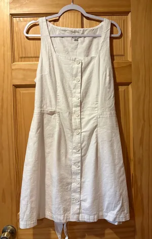 New Day Button-Front Square-Neck White Linen Blend Dress women’s XL thumbnail 1
