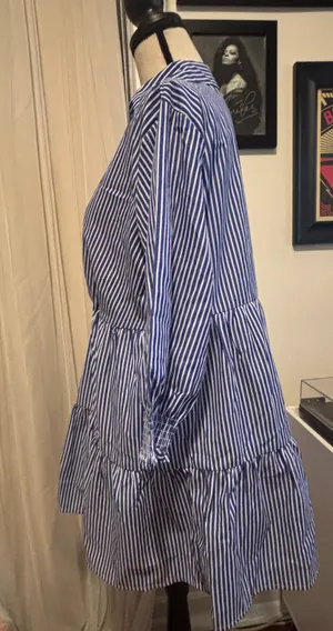 Women's 3/4 Sleeve V Neck Collar Striped Dress Casual A Line Ruffle Hem Mini Dresses thumbnail 4