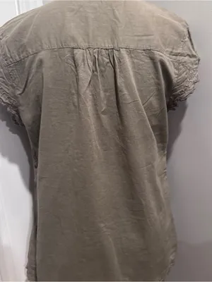 Converse One Star Khaki Cotton Lace Trim Peasant Blouse Top Large Boho Cottage thumbnail 5