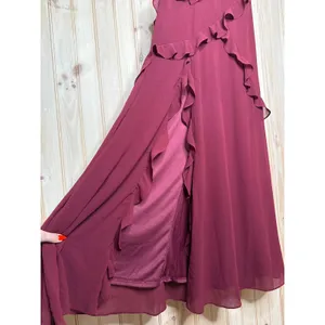 NWT Lulus Fancy Sweetness Wine Red Ruffled Lace-Up Sleeveless Maxi Dress Gala S thumbnail 5