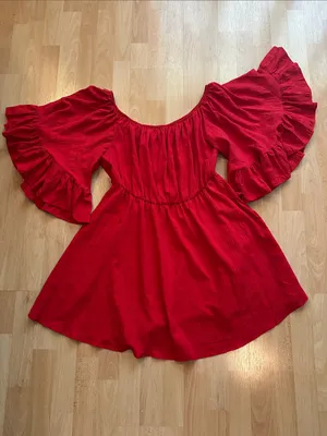 SHEIN Red Off-Shoulder Boho Textured Ruffled Dress XL thumbnail 4