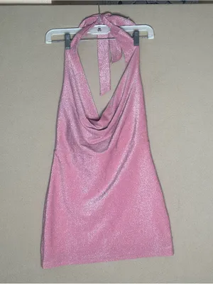 Y2K Sparkle Halter Mini Dress in Pink. Bodycon clubwear. Size Small. thumbnail 2