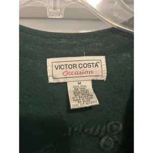 Women's Open Knit Long Cardigan Sweater Embroidered Size Medium Dark Green Wool thumbnail 3
