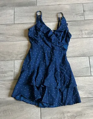Japna Navy Polka Dot Ruffle Mini Dress thumbnail 1