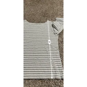 Croft & Barrow Womens Grey White Striped Boat Neck 3/4 Sleeve Button Top Medium thumbnail 6