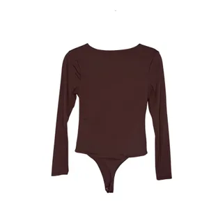 nuuds Long Sleeve Scoop Neck Bodysuit‎ Women S Brown Excellent Thong Snap Base thumbnail 3