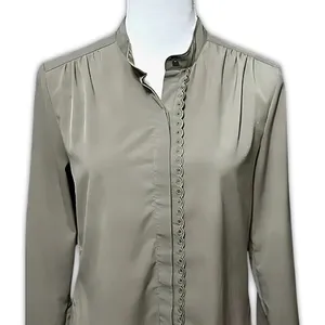 Banana Republic Olive Green Classic Embroidered Button Up Blouse Office Ready thumbnail 3