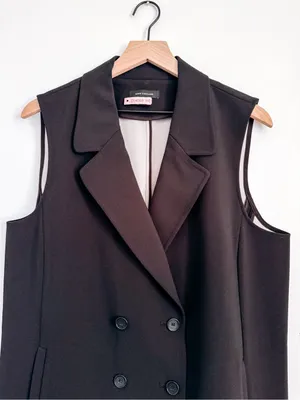 Ann Taylor Black Double Breasted Longline Blazer Vest Sleeveless Jacket thumbnail 2