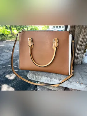 MICHAEL KORS Brown/Tan Saffiano Leather Satchel with Gold Accent thumbnail 2