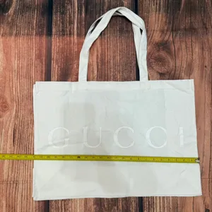 Gucci Tote Bag Large White Ivory Logo Print 22x16 Travel Beach Shopper thumbnail 3