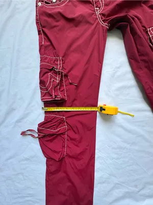 True Religion Ricki Big T Burgundy With Contrasting White Y2K women pants cargo thumbnail 12