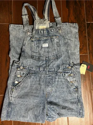 Levi’s Premium Denim Jean Wide Leg Overalls Womens Size Medium thumbnail 1