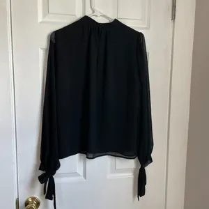 Forever 21 Chiffon Shirred Mock Neck Top black blouse thumbnail 6