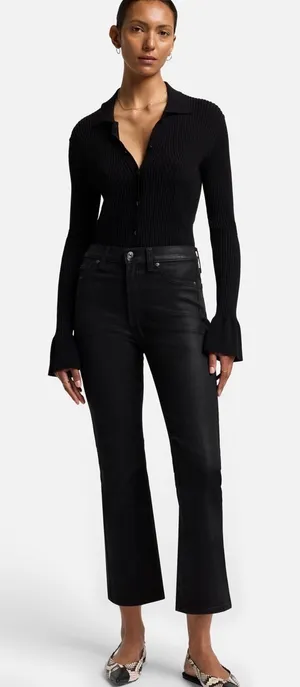 7 For All Mankind High-Waist Slim Kick Coated‎ Jeans Black Sz 32 NWT thumbnail 1