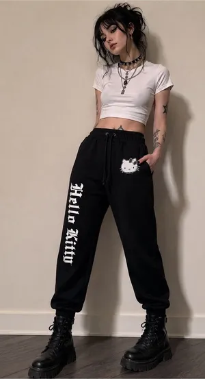 Dolls Kill x Hello Kitty and friends goth sweatpants, black, highwaisted, sz XS thumbnail 1